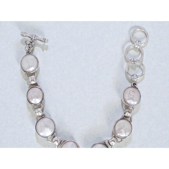 Starborn Creations Pearl Tennis Bracelet Sterling Silver Coin Pearl 7-8" - Picture 3 of 8
